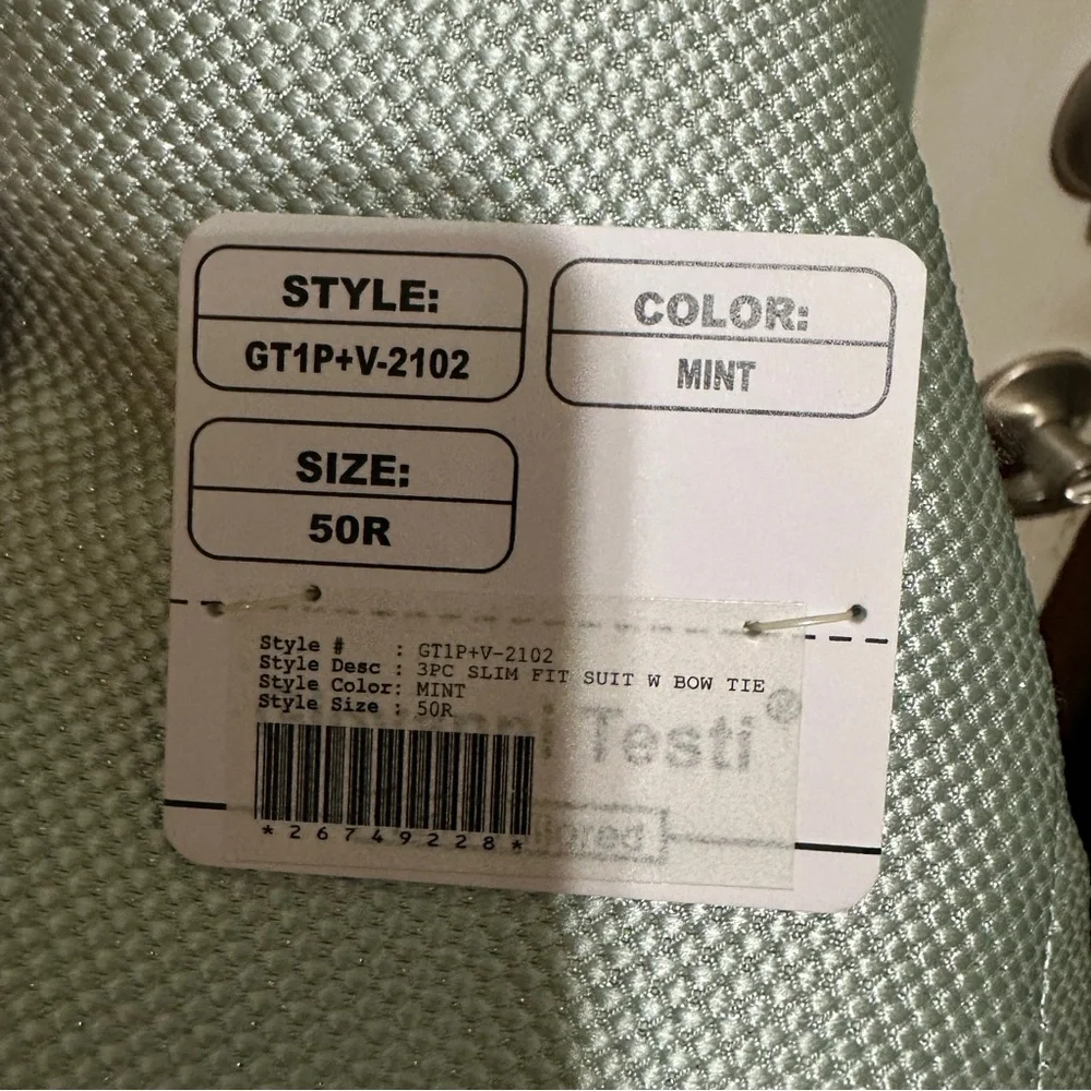 Mint 1 Button Slim-Fit Tuxedo with Jacket, Vest, Pants, Bowtie by Giovanni Testi